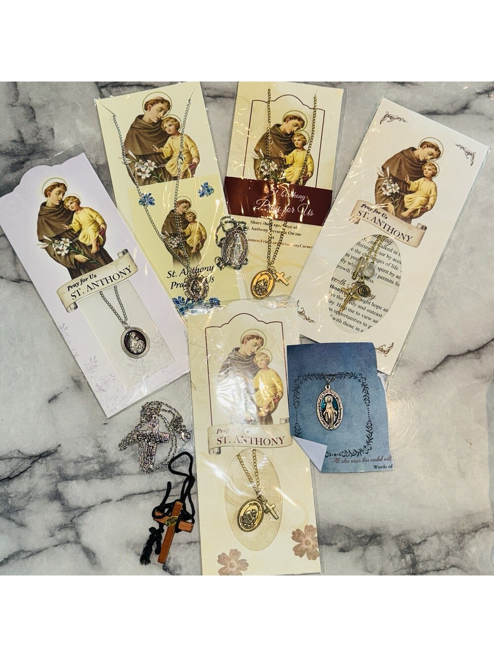 9 Vintage Necklaces Crucifix Saint St. Anthony Cross Christain